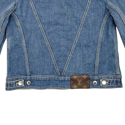Louis Vuitton Denim Jacket Zip Up FF Monogram Logo Patch Blue Orange 40 — view 6