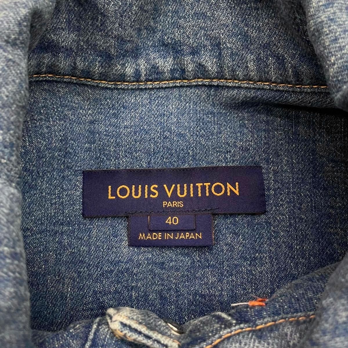 Louis Vuitton Denim Jacket Zip Up FF Monogram Logo Patch Blue Orange 40 — view 7