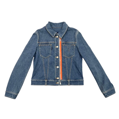 Louis Vuitton Denim Jacket Zip Up FF Monogram Logo Patch Blue Orange 40