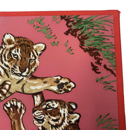 Hermes Silk Scarf les Tigreaux Gavroche Pink Tiger Cub Framed — view 4
