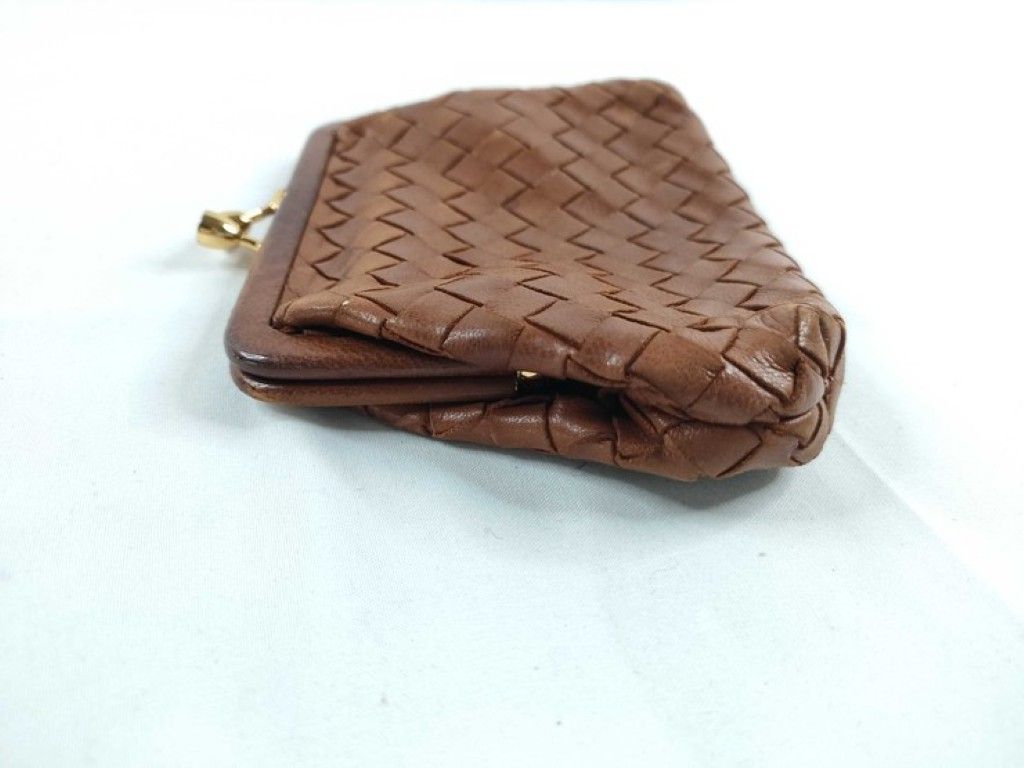 Bottega Veneta Coin Purse Intrecciato Brown Leather Kiss Lock Gold — view 5