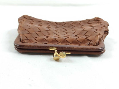 Bottega Veneta Coin Purse Intrecciato Brown Leather Kiss Lock Gold — view 6