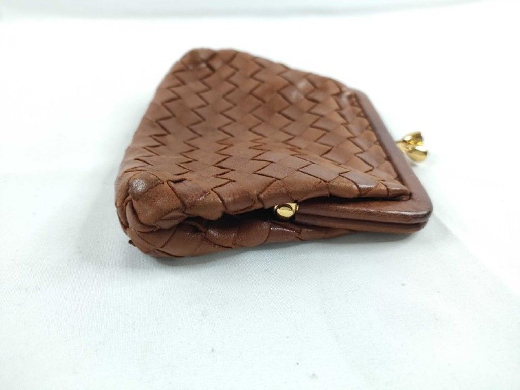 Bottega Veneta Coin Purse Intrecciato Brown Leather Kiss Lock Gold — view 7