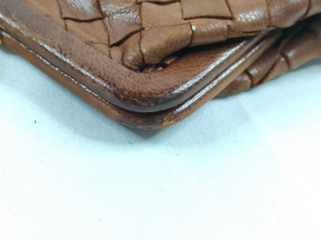Bottega Veneta Coin Purse Intrecciato Brown Leather Kiss Lock Gold — view 4
