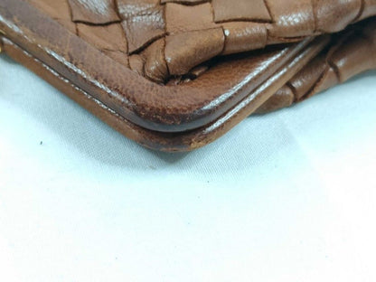Bottega Veneta Coin Purse Intrecciato Brown Leather Kiss Lock Gold — view 4