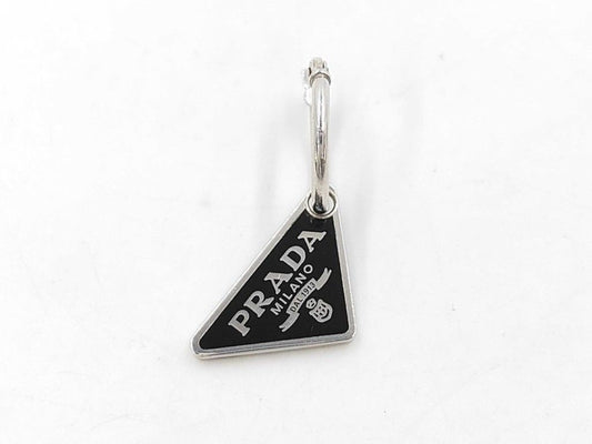 Prada Single Earrings Symbol Left Ear Pendant Black Silver Triangle Logo