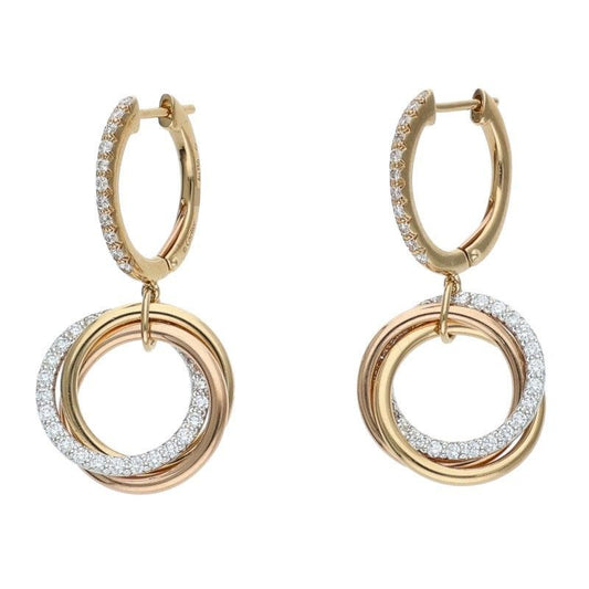 Cartier Trinity 18 Three Color Gold Semi Pave Diamond Earrings
