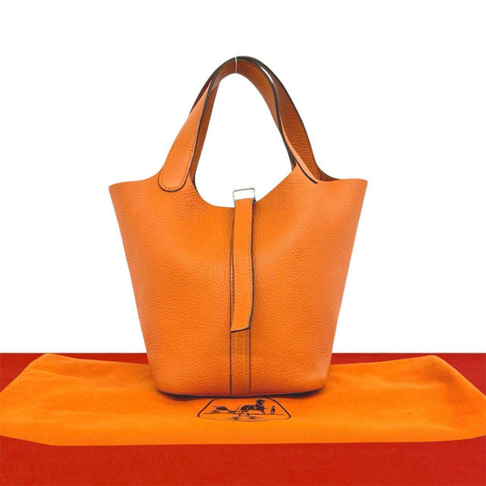 Hermes Picotin PM Taurillon Clemence Leather Handbag Mini Tote Orange