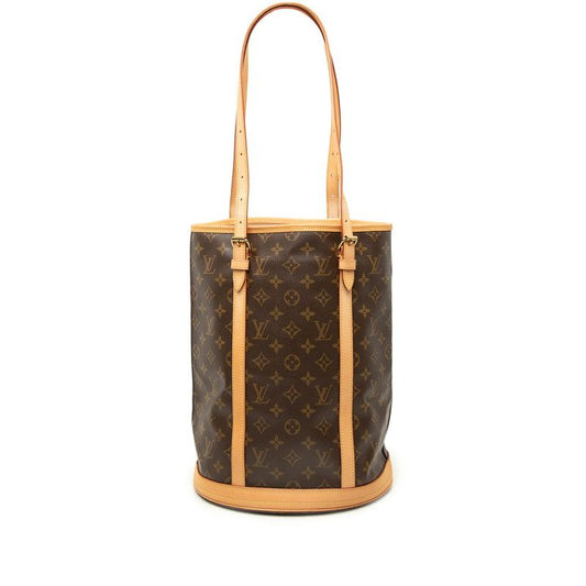 Louis Vuitton Monogram Bucket GM Tote Shoulder Bag Brown Leather