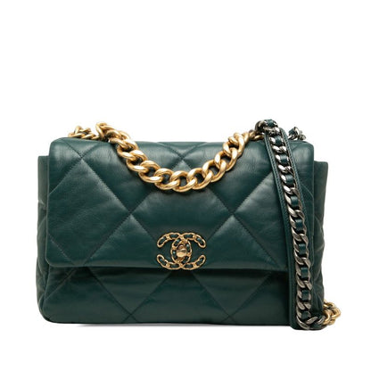 Chanel CC Logo Chanel 19 Dixneuf Quilted Chain Shoulder Bag Dark Green Gold