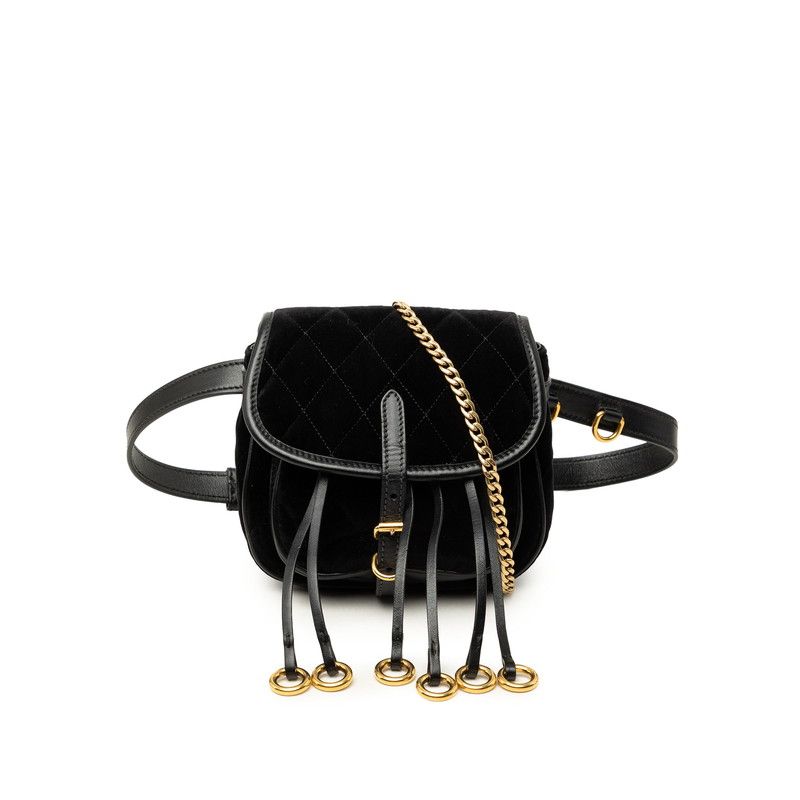 Prada Chain Shoulder Bag Black Gold Velour Leather