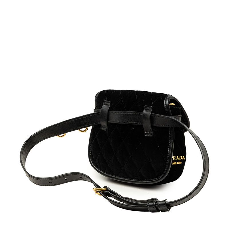 Prada Chain Shoulder Bag Black Gold Velour Leather — view 2