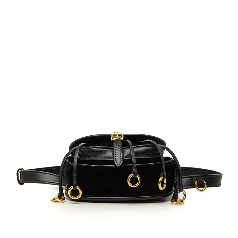 Prada Chain Shoulder Bag Black Gold Velour Leather — view 3