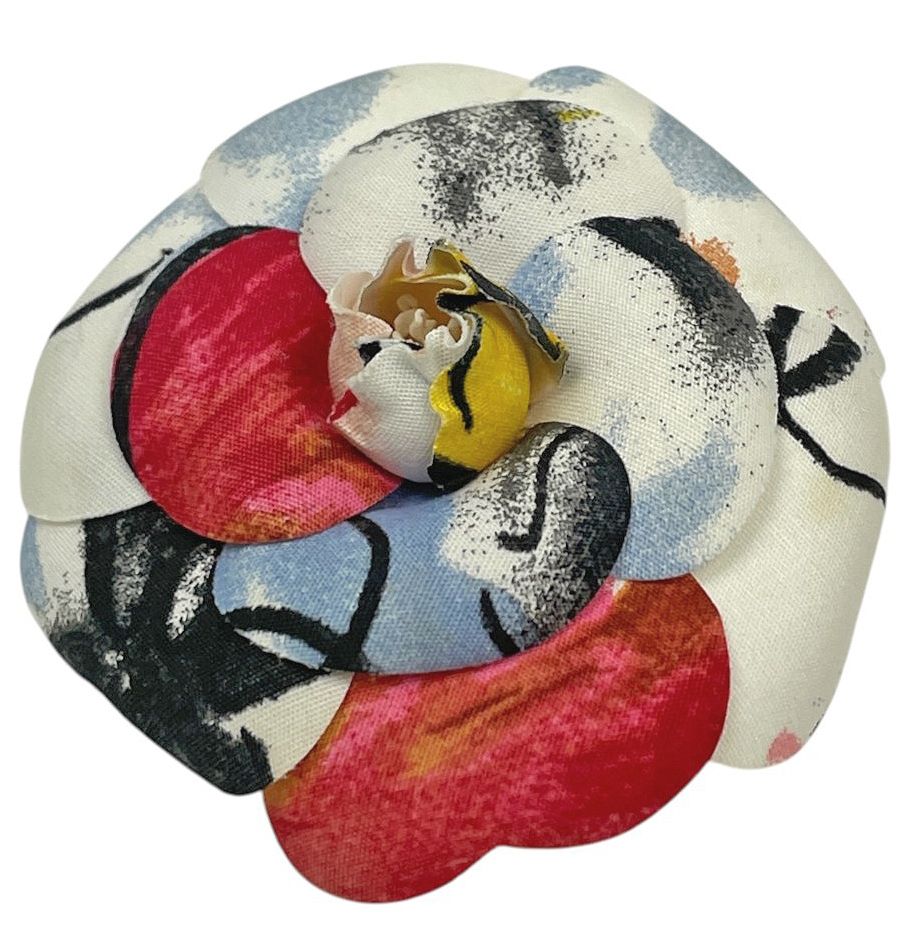 Chanel Camellia Corsage Flower Brooch Fabric White Multicolor