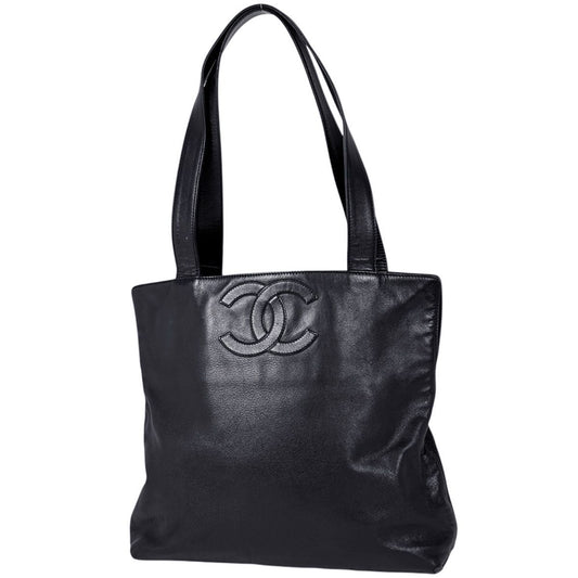 Chanel Tote Bag CC Logo Leather Black