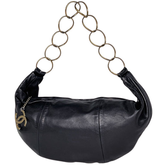 Chanel Shoulder Bag CC Logo Half Moon Leather Black