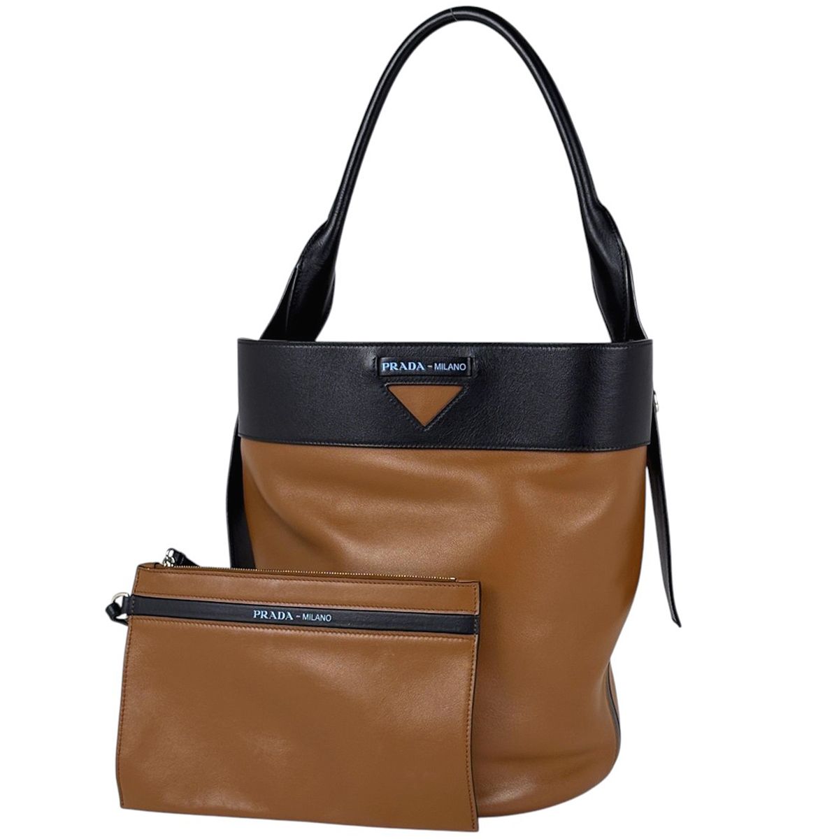 Prada Shoulder Bag Milan Leather Brown Black