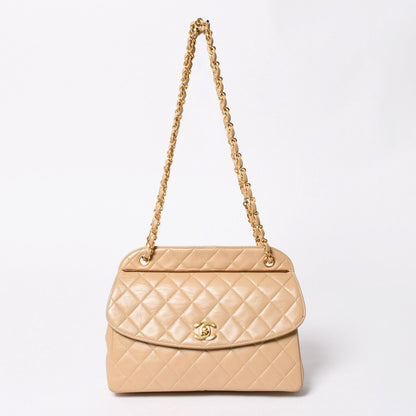 Chanel Quilted CC Logo Diana Flap Chain Shoulder Bag Beige Gold Lambskin