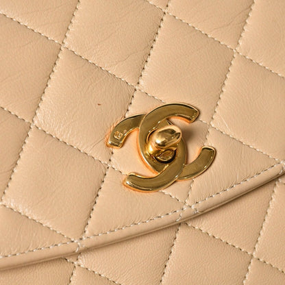 Chanel Quilted CC Logo Diana Flap Chain Shoulder Bag Beige Gold Lambskin — view 7