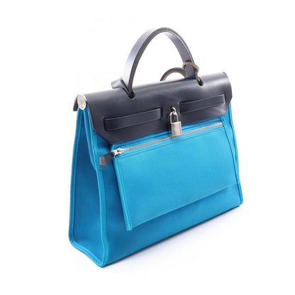 Hermes Handbag Herbag Zip PM 2-Way Blue Zanzibar Inte Canvas Leather PM Indigo — view 2
