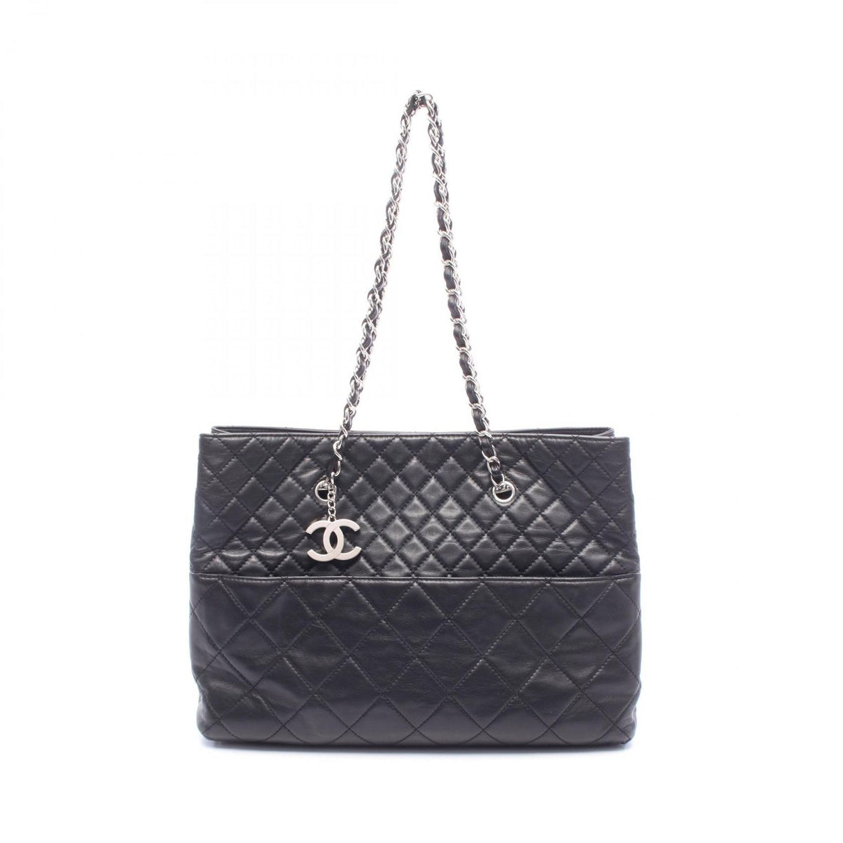 Chanel Tote Bag Quilted Black Lambskin Chain