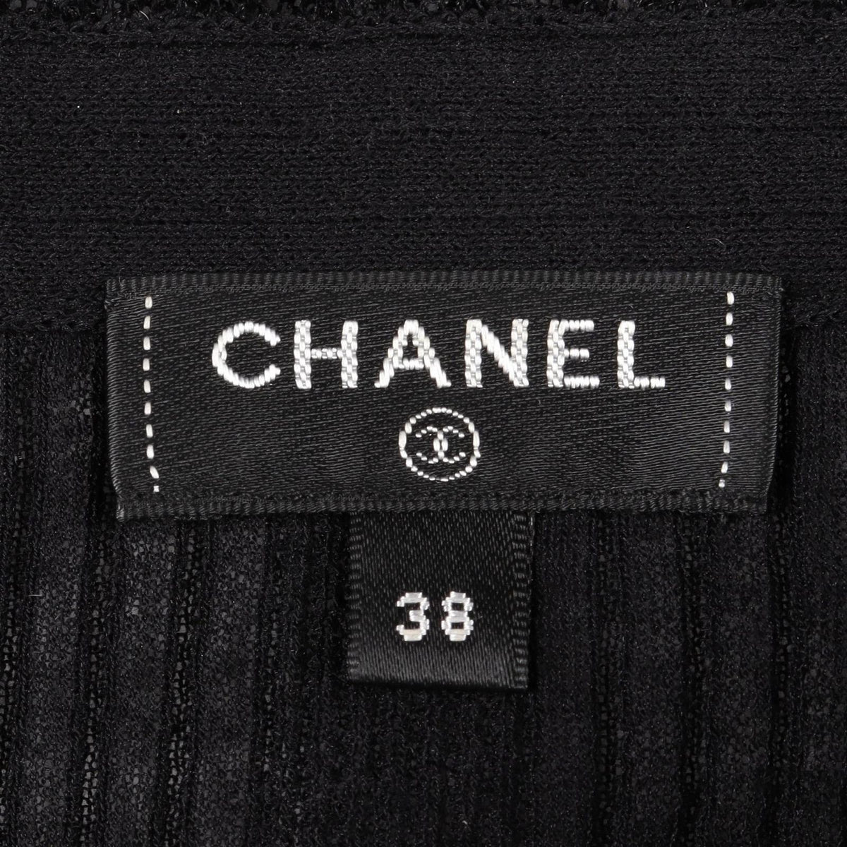 Chanel Blouse CC Logo Button Ruffle Knit Black Cotton Sweater — view 3