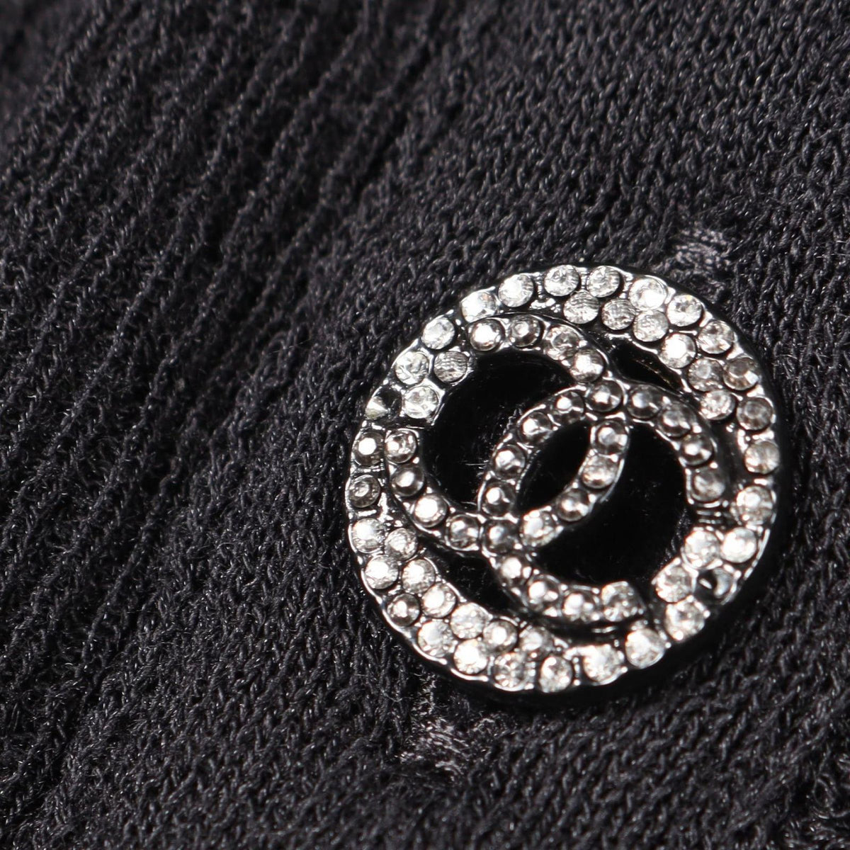 Chanel Blouse CC Logo Button Ruffle Knit Black Cotton Sweater — view 8