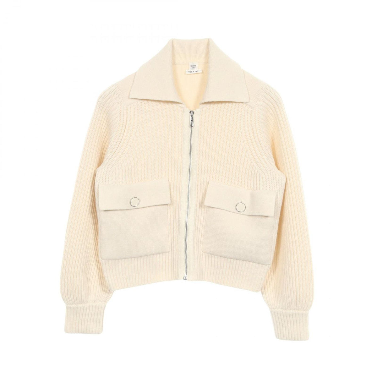 Hermes Sellier Buttons Zip Up Knit Wool Jacket