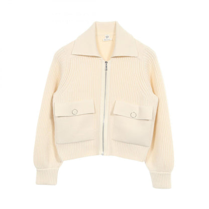 Hermes Sellier Buttons Zip Up Knit Wool Jacket