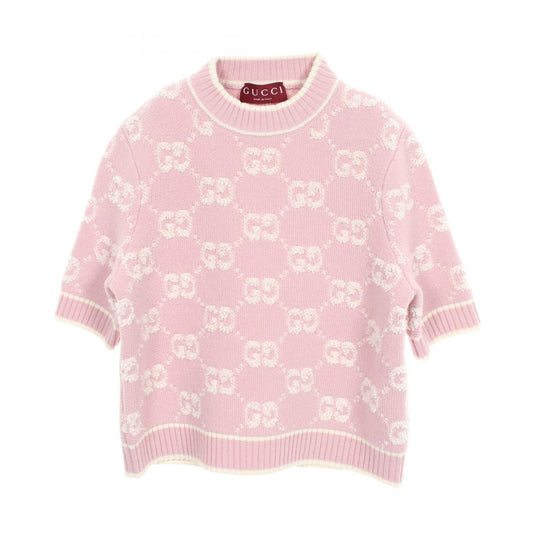 Gucci Knit GG Boucle Wool Jacquard Short Sleeve Sweater