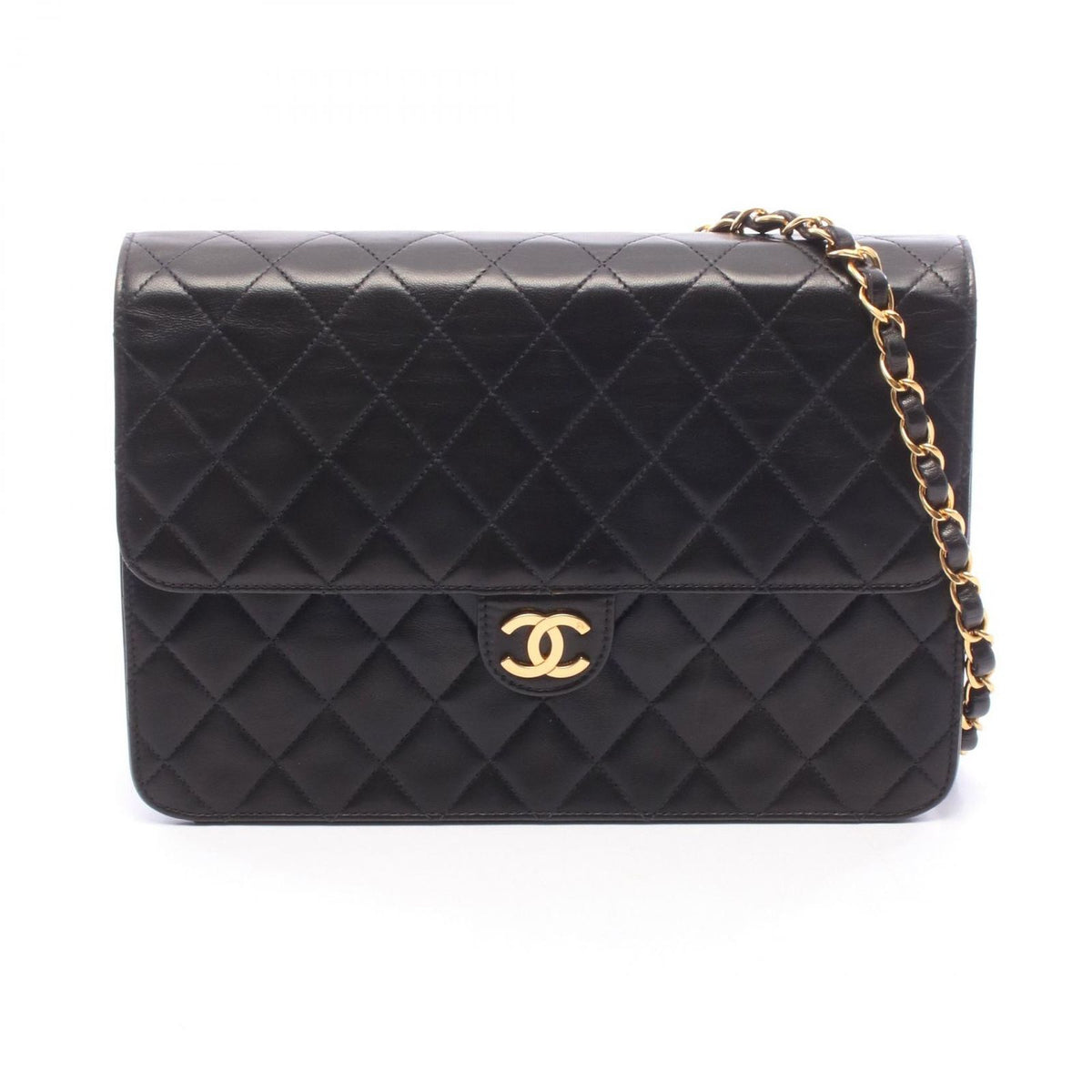 Chanel Shoulder Bag Quilted Black Lambskin Push Lock Chain