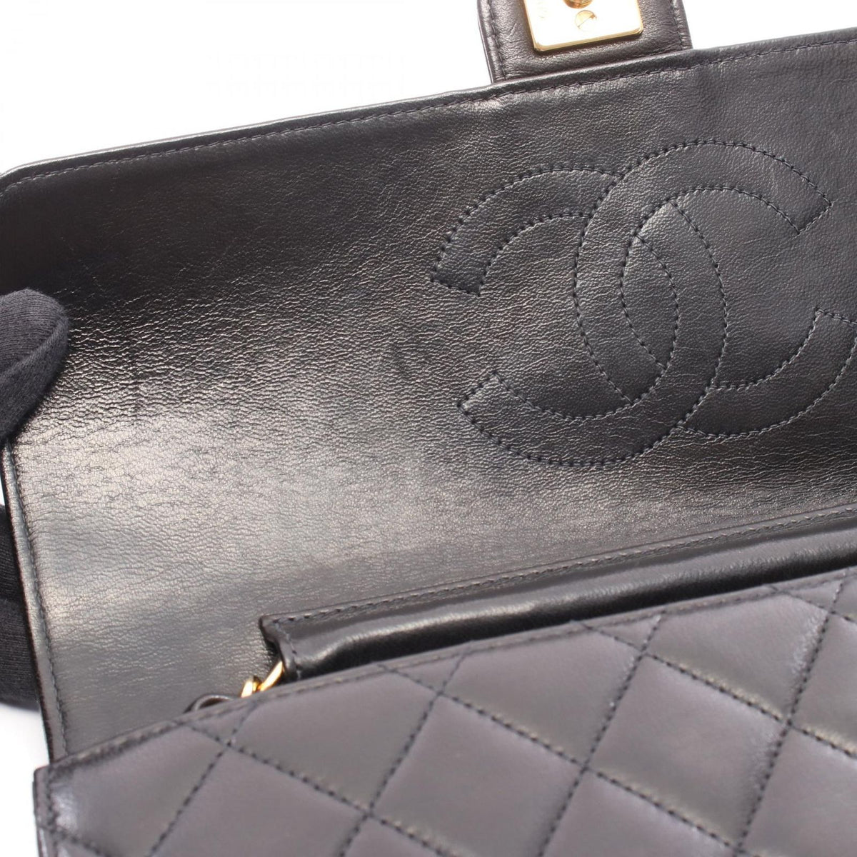 Chanel Shoulder Bag Quilted Black Lambskin Push Lock Chain — view 6