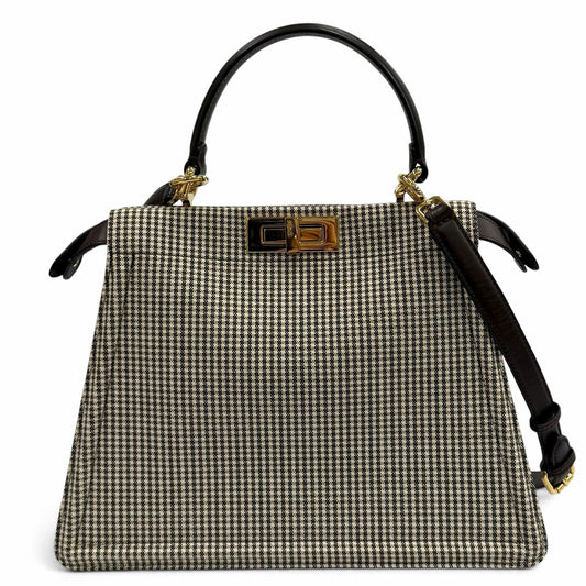 Fendi Peekaboo ISeeU Medium Canvas Houndstooth Lining Zucca Pattern Leather