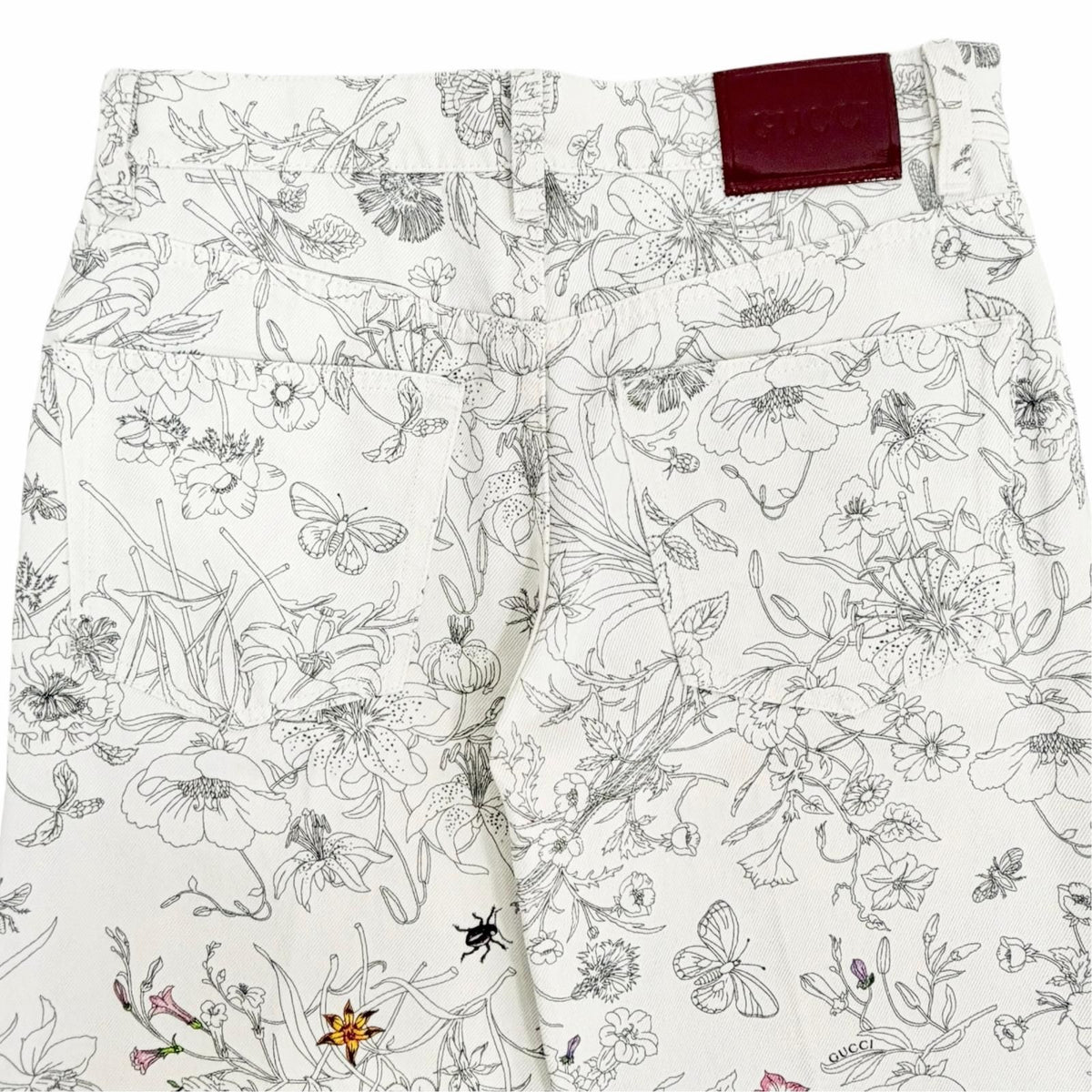 Gucci Cotton 100% Logo Leather Patch Floral Print Pants White Multicolor 24 — view 4