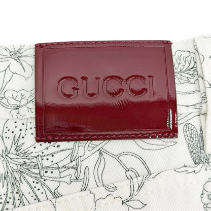 Gucci Cotton 100% Logo Leather Patch Floral Print Pants White Multicolor 24 — view 7