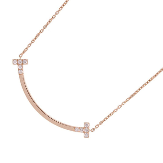 Tiffany & Co Necklace T Smile Pendant Medium Diamond Total 18k Pink Gold