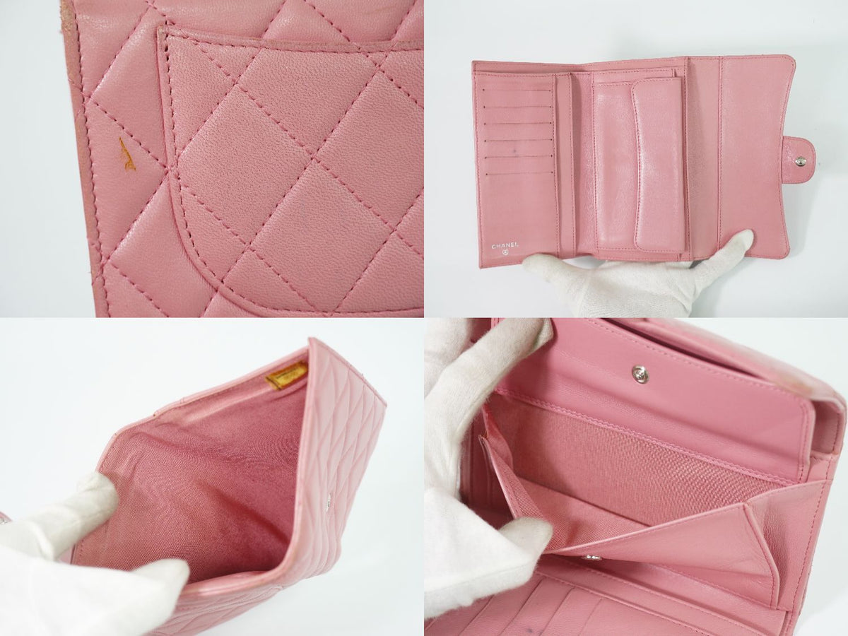 Chanel Quilted CC Logo Trifold Wallet Lambskin Leather Pink — view 7