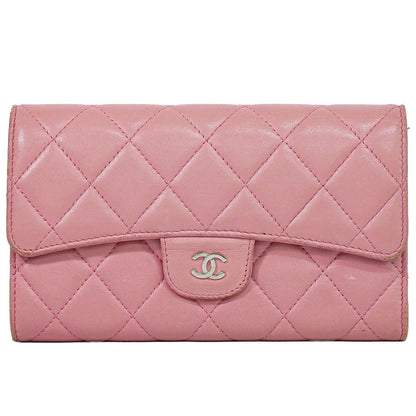 Chanel Quilted CC Logo Trifold Wallet Lambskin Leather Pink