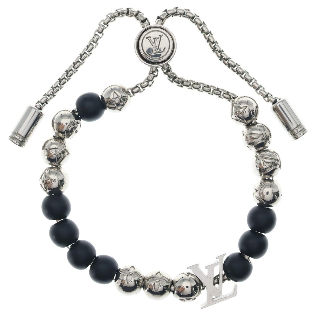 Louis Vuitton Beads Bracelet Silver Black