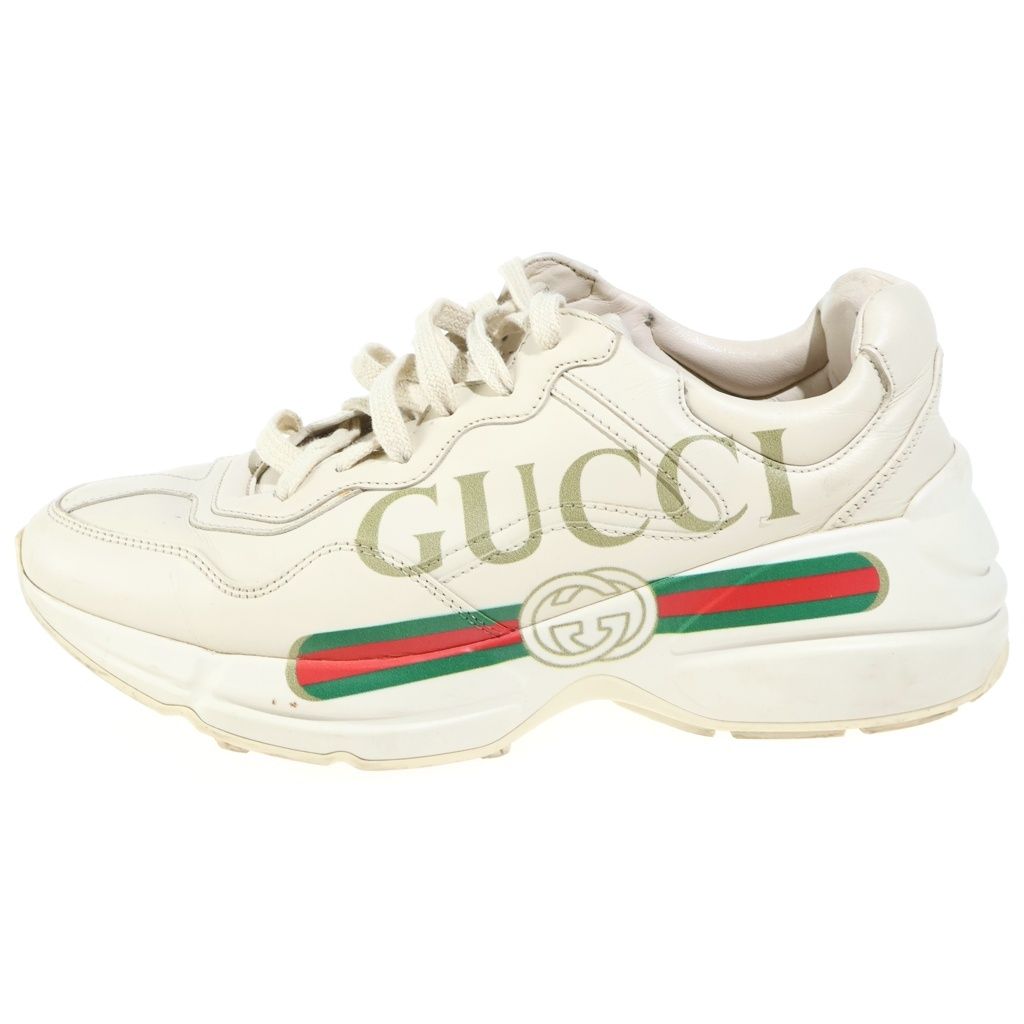 Gucci Logo Print Leather Low-Top Sneakers Ivory