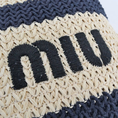 Miu Miu Raffia Effect Woven Tote Bag White Navy Beige — view 8