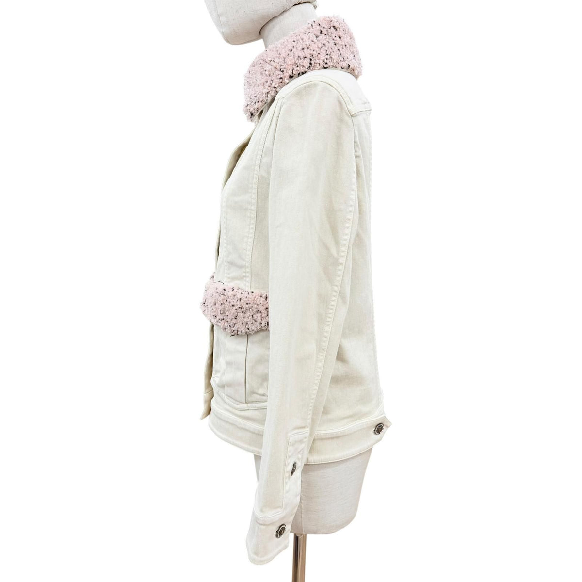 Chanel 16B Stone Mini Coco Buttons Fleece Denim Jacket Ivory 34 — view 3