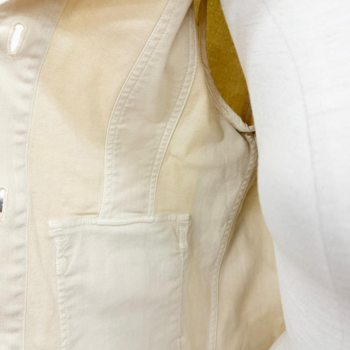 Chanel 16B Stone Mini Coco Buttons Fleece Denim Jacket Ivory 34 — view 5