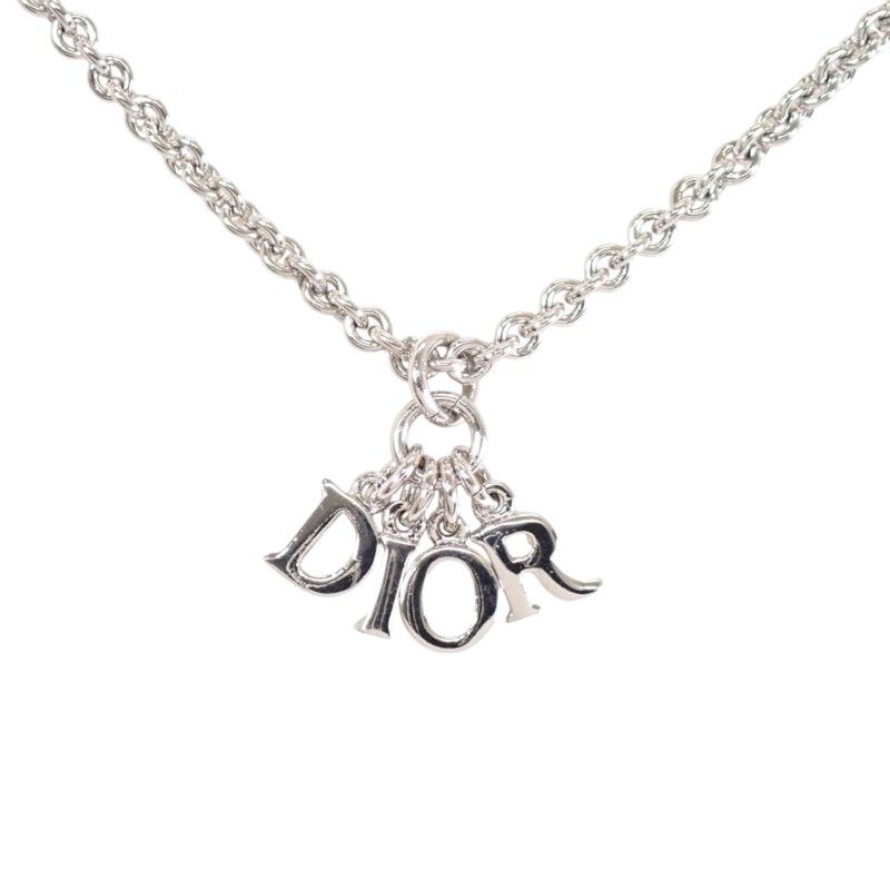 Dior Vintage Logo Necklace Metal Silver Genus Simple