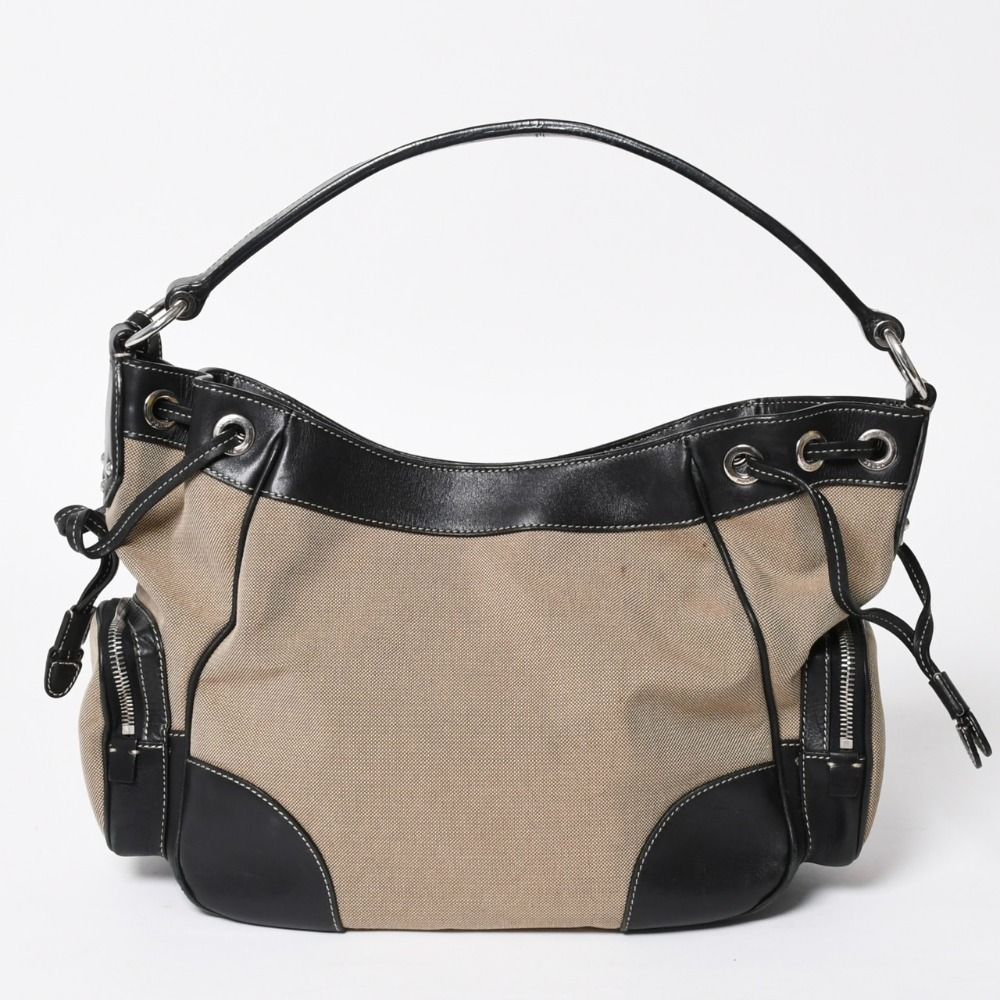 Prada Handbag Bag Logo Jacquard Leather Black Beige Silver — view 2