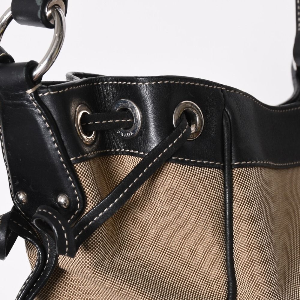 Prada Handbag Bag Logo Jacquard Leather Black Beige Silver — view 6