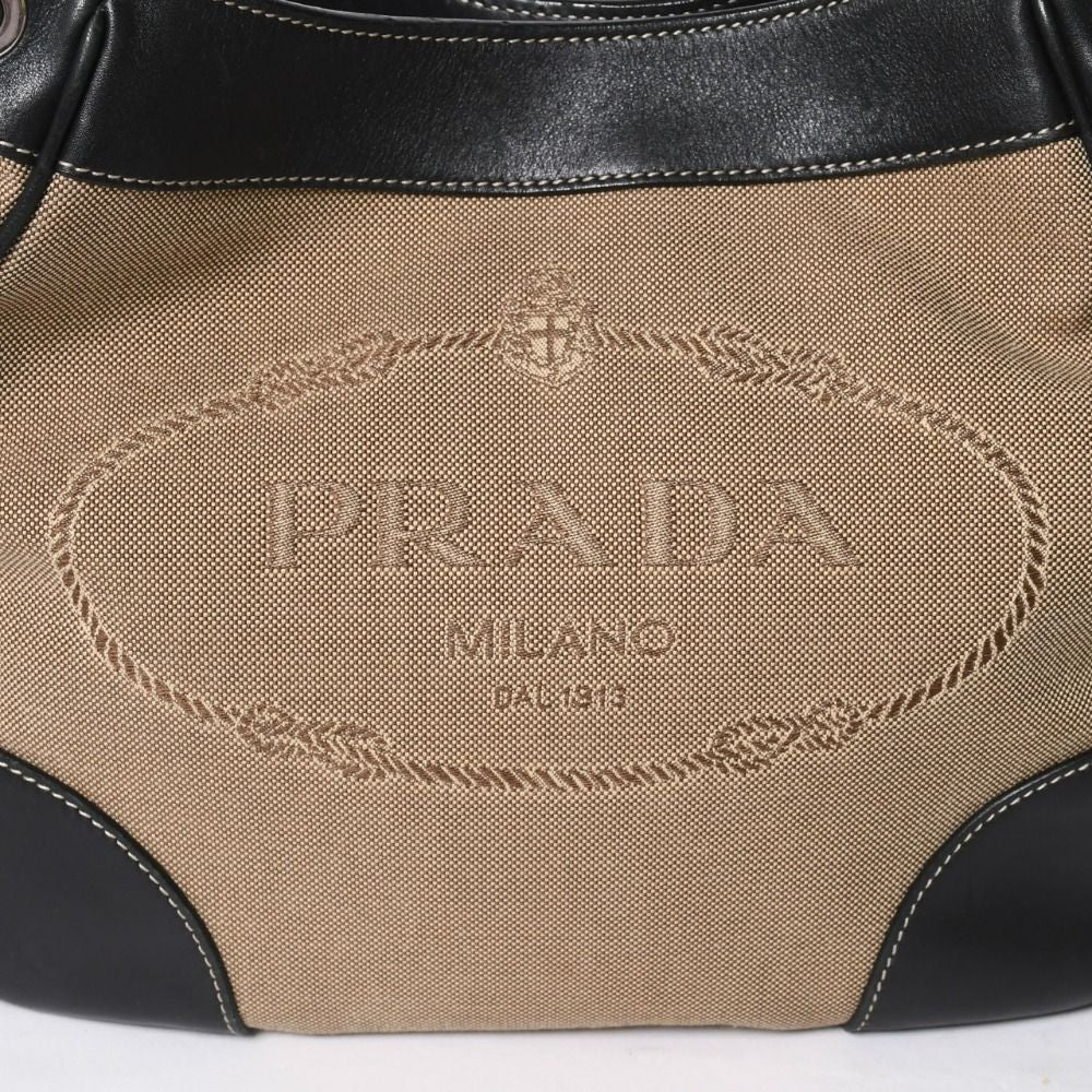 Prada Handbag Bag Logo Jacquard Leather Black Beige Silver — view 8