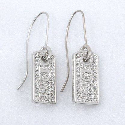 Dior Logo Plate Metal Rhinestone Silver Earrings — view 4