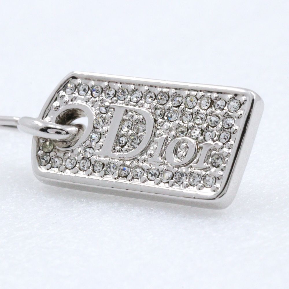 Dior Logo Plate Metal Rhinestone Silver Earrings — view 8
