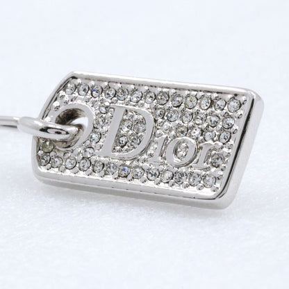 Dior Logo Plate Metal Rhinestone Silver Earrings — view 8